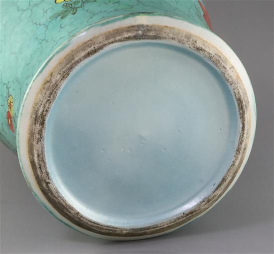 A large Chinese turquoise ground phoenix vase and cover, 18th/19th century, H. 44.5cm, base restored